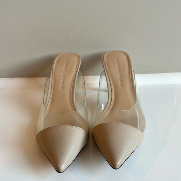 Veronica Beard Cream and PVC Mules - Picture 1 of 5